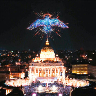 Drones create an image of a dove