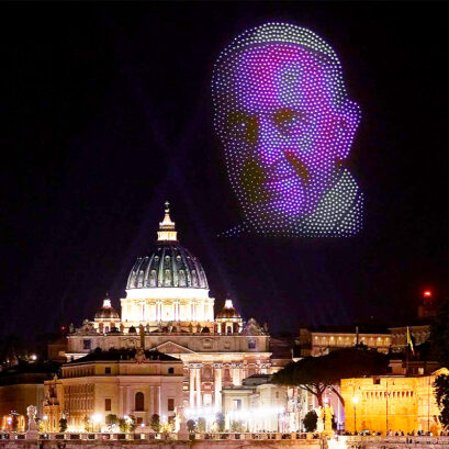Drones create an image of the Pope's face