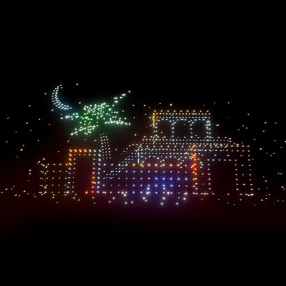 desert dreams drone show, a castle in drone art