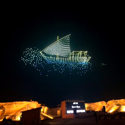 desert dreams drone show, a ship in drone art