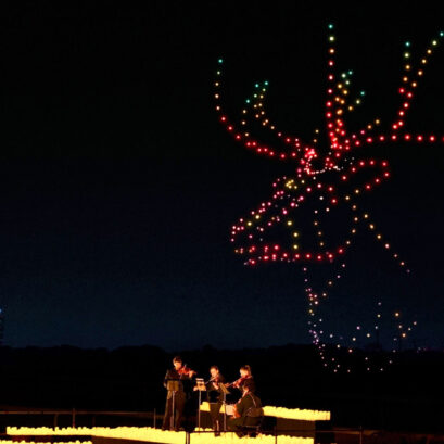 DroneArt Stag in drones behind the orchestra