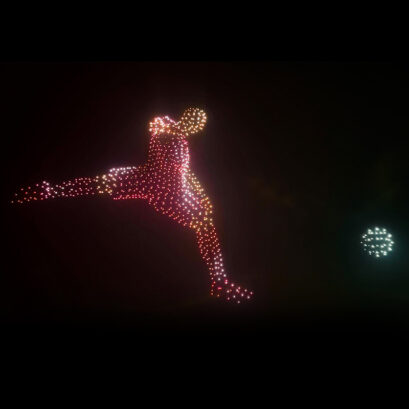 Arab cup player kicking a soccer ball in drone art