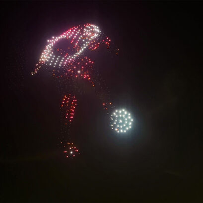 Arab cup player kicking a soccer ball in drone art